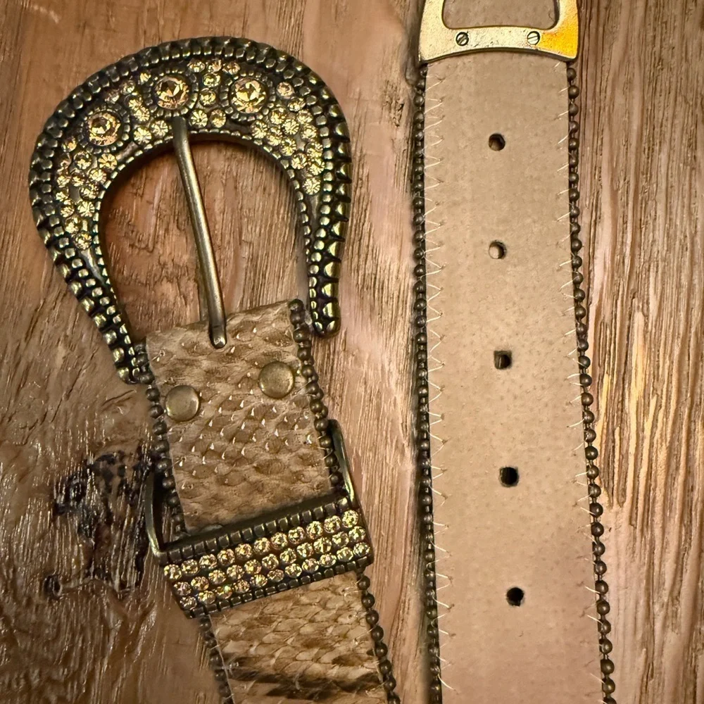 Chico's Gold Bronze Studded Bling Embellished Belt western rodeo, cowboy glam